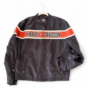 Harley-Davidson Black Windbreaker with Red and White Chest Stripe